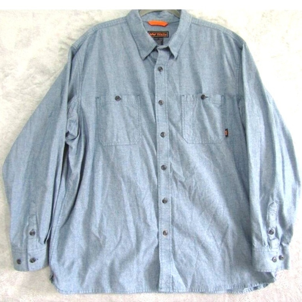 VTG Walls Denim Work Shirt Mens 2XL Blue Button Front Heavyweight Utility Casual